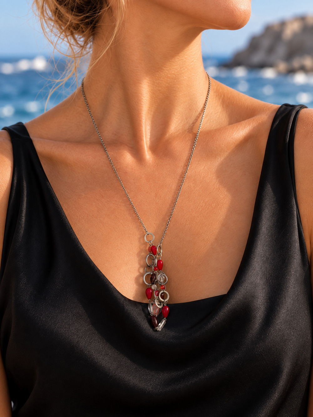 βοΈ Necklace | Silver-Tone with Red Accents | Hook π